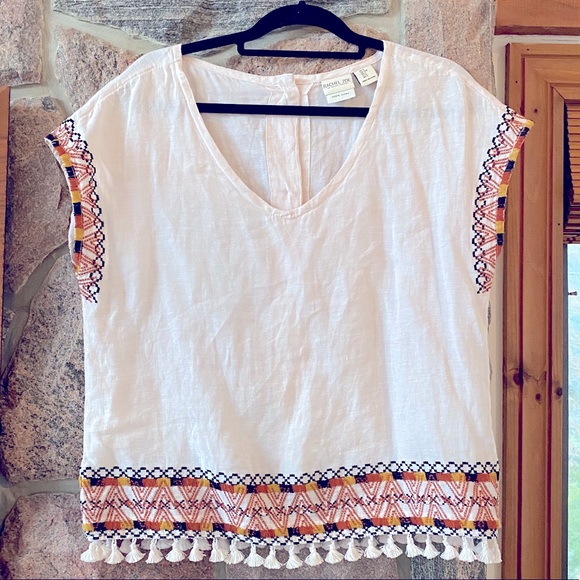 RACHEL ZOE Linen Short Sleeve Boho Top ✌🏻 - Picture 1 of 4